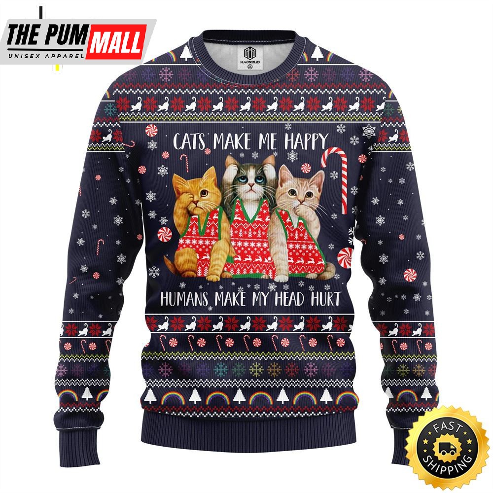 Cat Make Me Happy Christmas Ugly Sweater