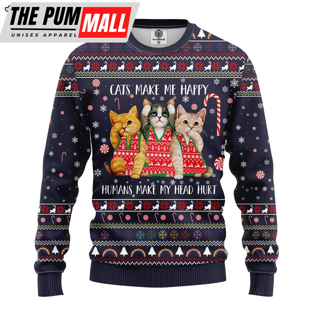 Cat Make Me Happy Ugly Christmas Sweater – Gift For Christmas – Gifts For Dog Lovers