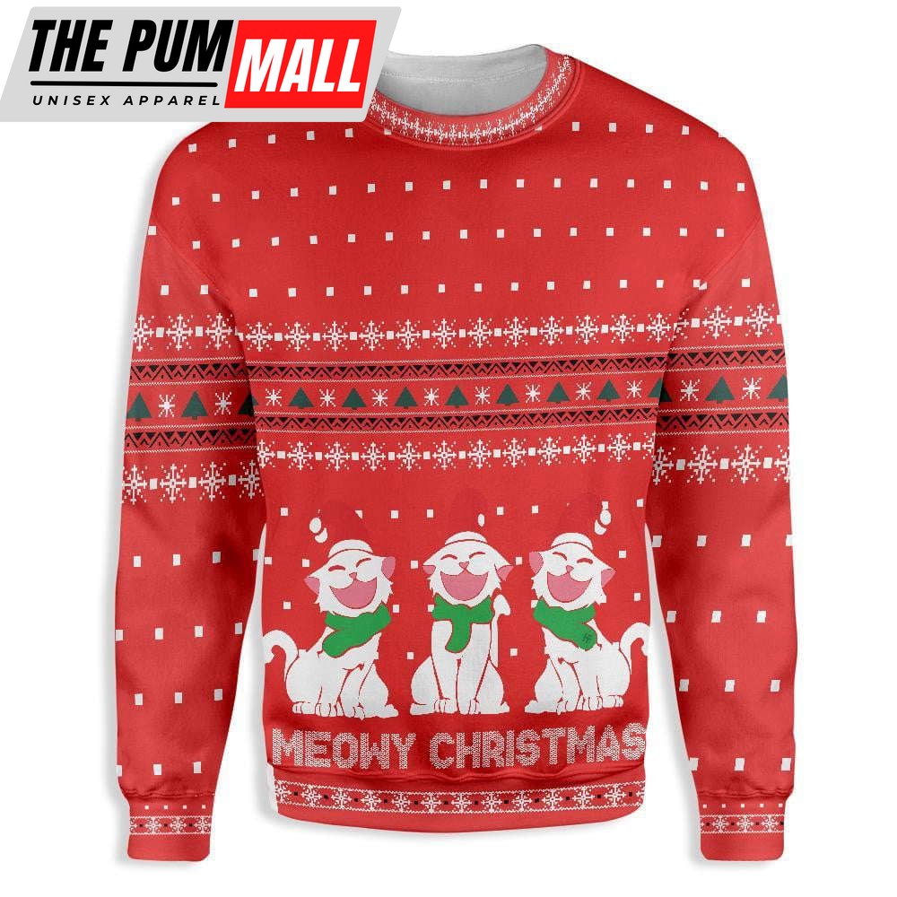 Cat Meowy Christmas Ugly Christmas Sweater, Cat Meowy Christmas Gift For Cat Lover