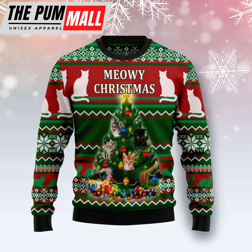 Cat Meowy Ugly Christmas Sweater, For Men & Women, Best Gift For Christmas
