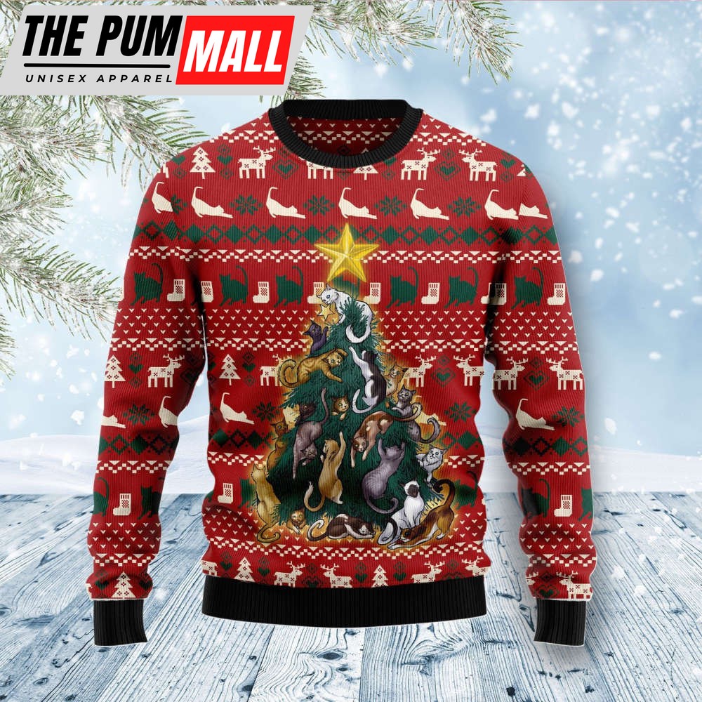 Cat Naughty Pine Ugly Christmas Sweater, Best Gift For Christmas 2023