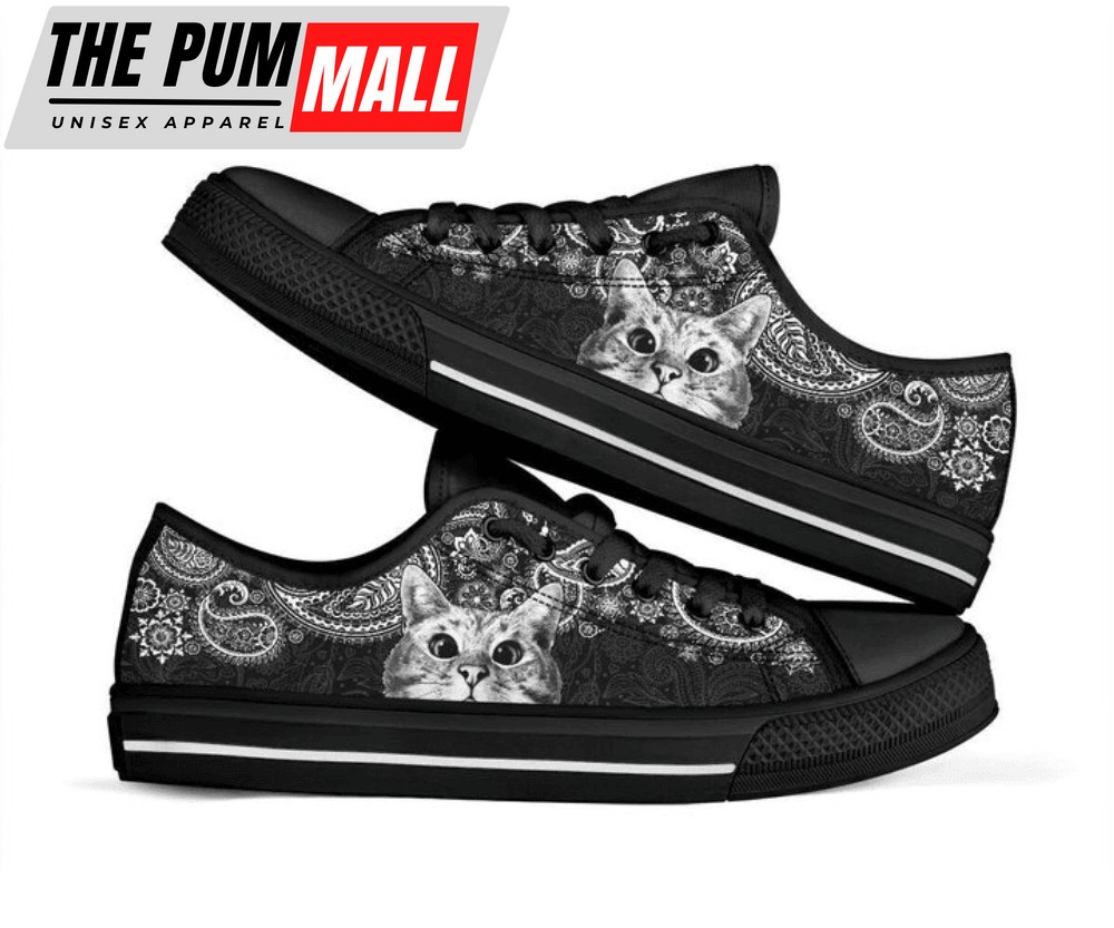 Cat Paisley Black White Low Top Shoes PN205362Sb – Stylish Footwear