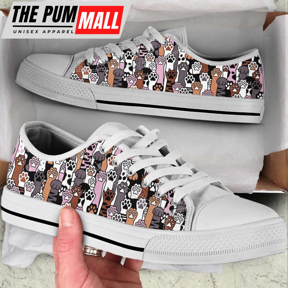 Cat Paw Print Shoes Draw Colors Low Top Shoes Canvas Shoes Print Lowtop