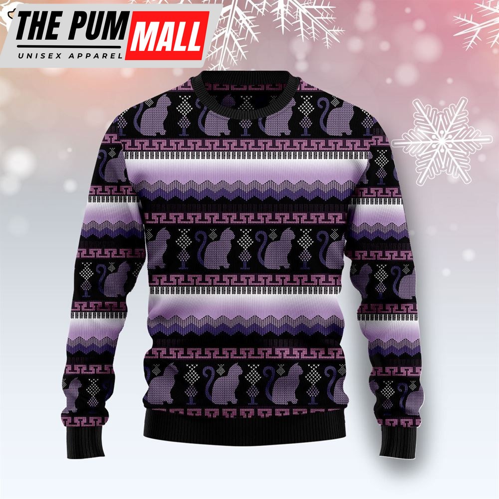Cat Purple Pattern Ugly Christmas Sweater – Xmas Gifts For Dog Lovers – Gift For Christmas