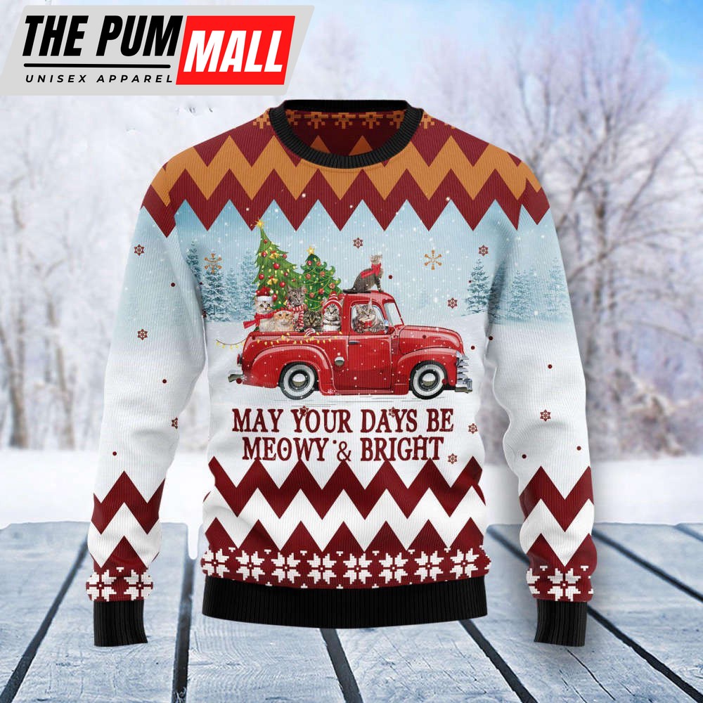 Cat Red Truck Christmas Ugly Christmas Sweater, Gift For Christmas