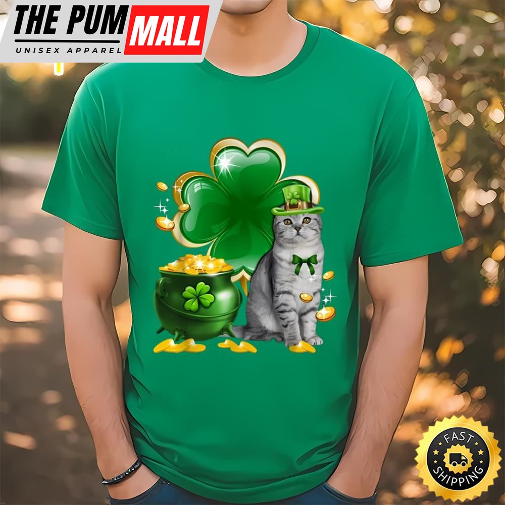 Cat Shamrock St Patricks Day Cat Irish T-Shirt