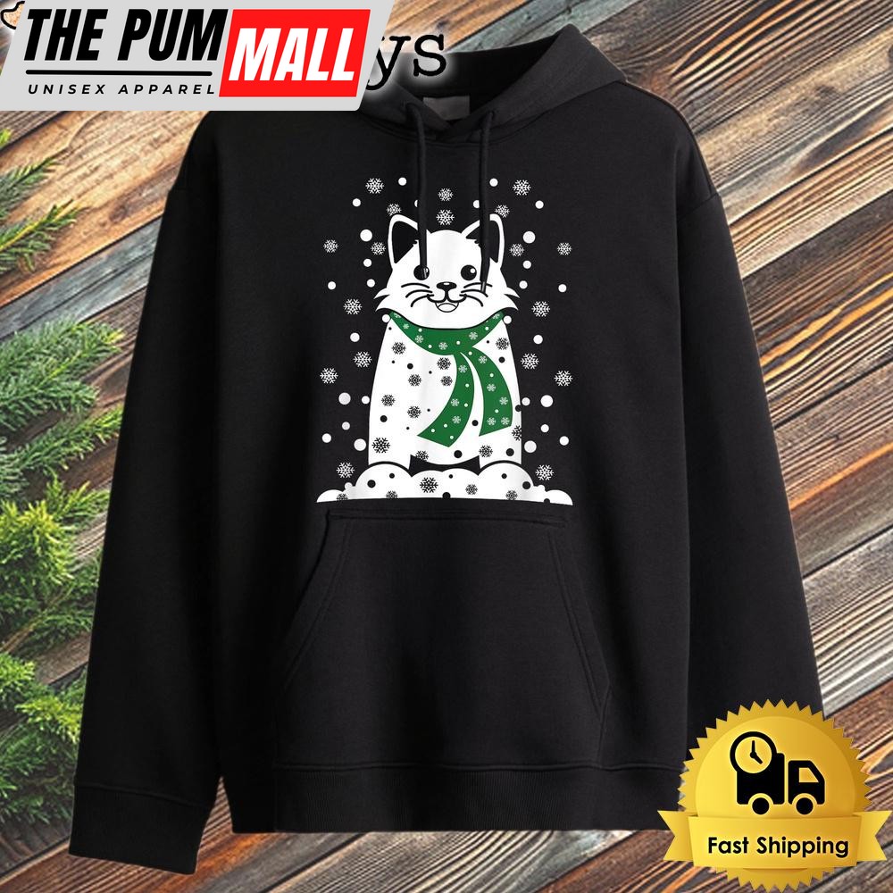 Cat Shaped Snowman Funny Christmas Hoodie
