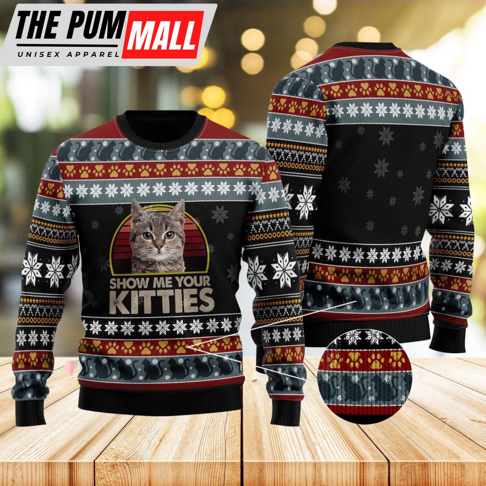 Cat Show Me Your Kitties Ugly Christmas Sweater, Christmas Gift For Cat Lover