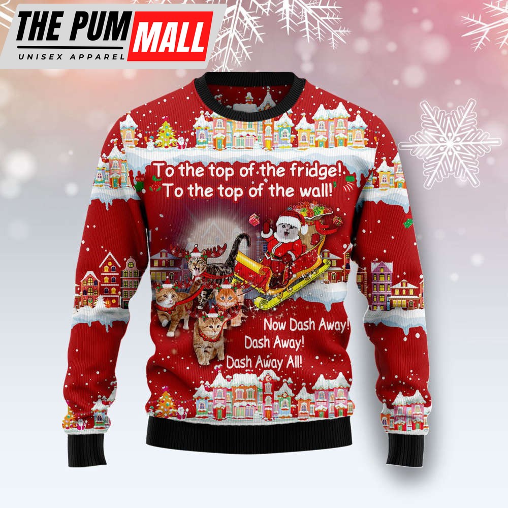 Cat Sleigh Ugly Christmas Sweater, Gift For Christmas, Unisex Crewneck Sweater