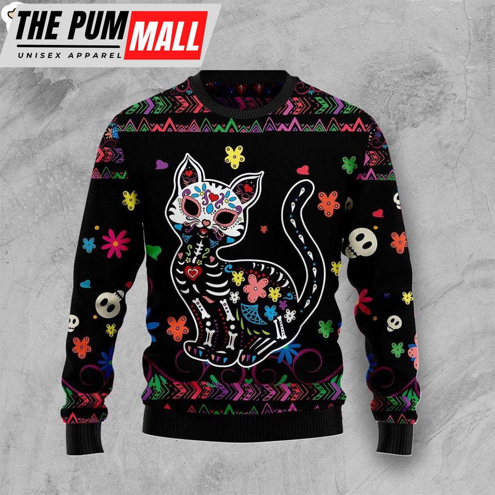Cat Sugar Skull Ugly Christmas Sweater – Lover Xmas Sweater Gift – Dog Memorial Gift