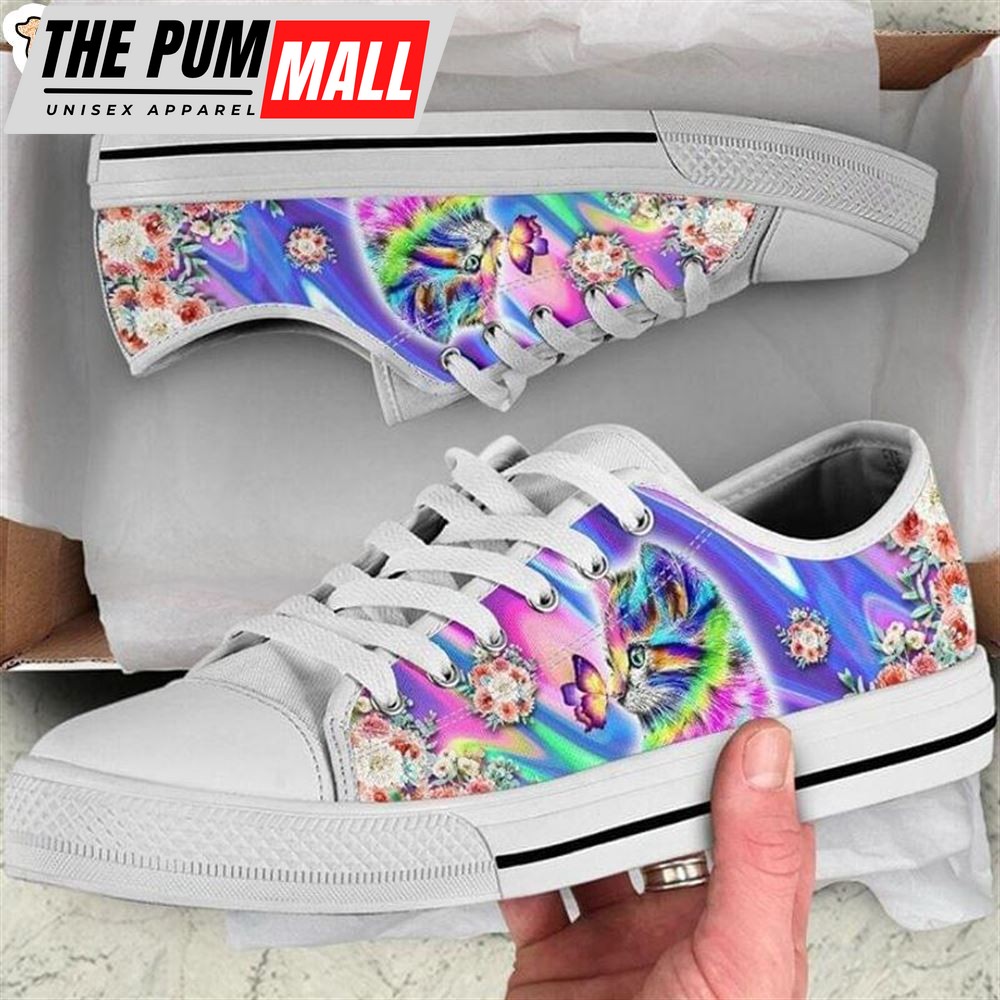 Cat Trippy Pattern Low Top Shoes – Cat Psychedelic Canvas Sneaker – Owners Gift Cat Breeders