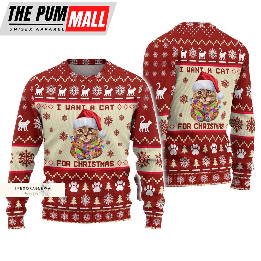 Cat Ugly Sweater, Meowy Christmas Ugly Sweater, Best Gift For Cat Lover