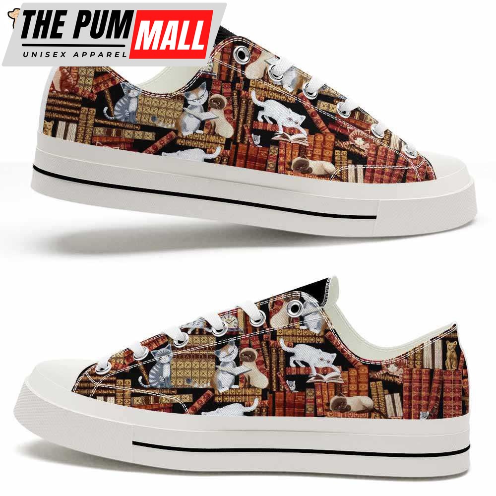 Cat Vintage Library Low Top Shoes – Happy International Dog Day Canvas Sneaker – Owners Gift Dog Breeders