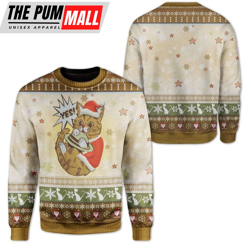 Cat Yes Christmas And Cat Pattern Ugly Christmas Sweater For Men And Women