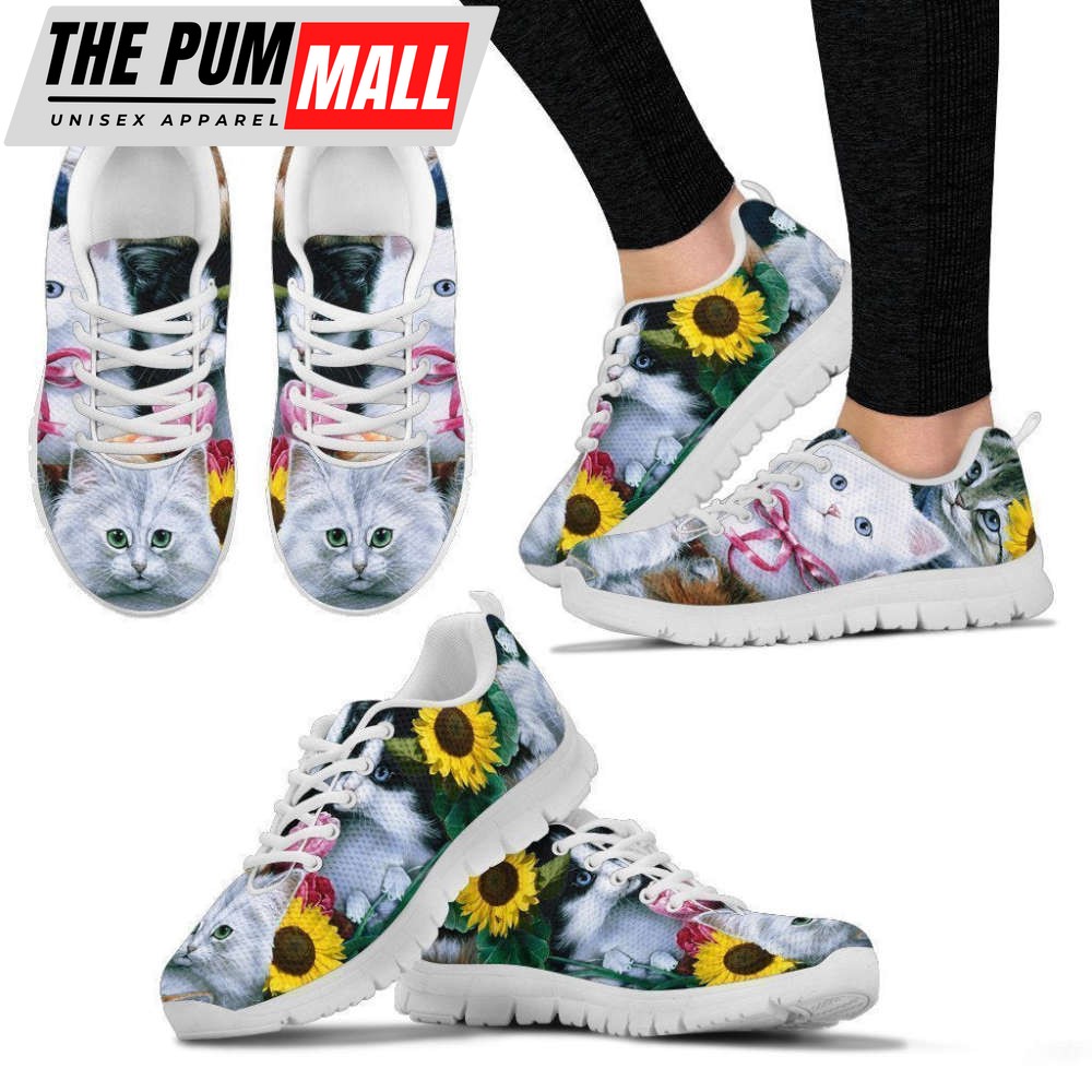 Cats & Flowers Women’s Sneakers, For Women Comfortable Walking Running Lightweight Casual Shoes
