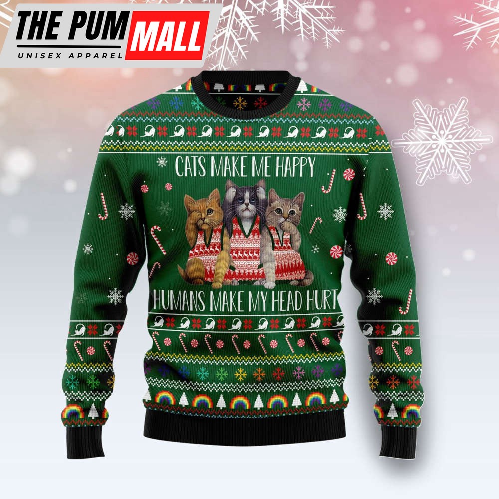 Cats Make Me Happy Ugly Christmas Sweater, Christmas Gift For Men And Women