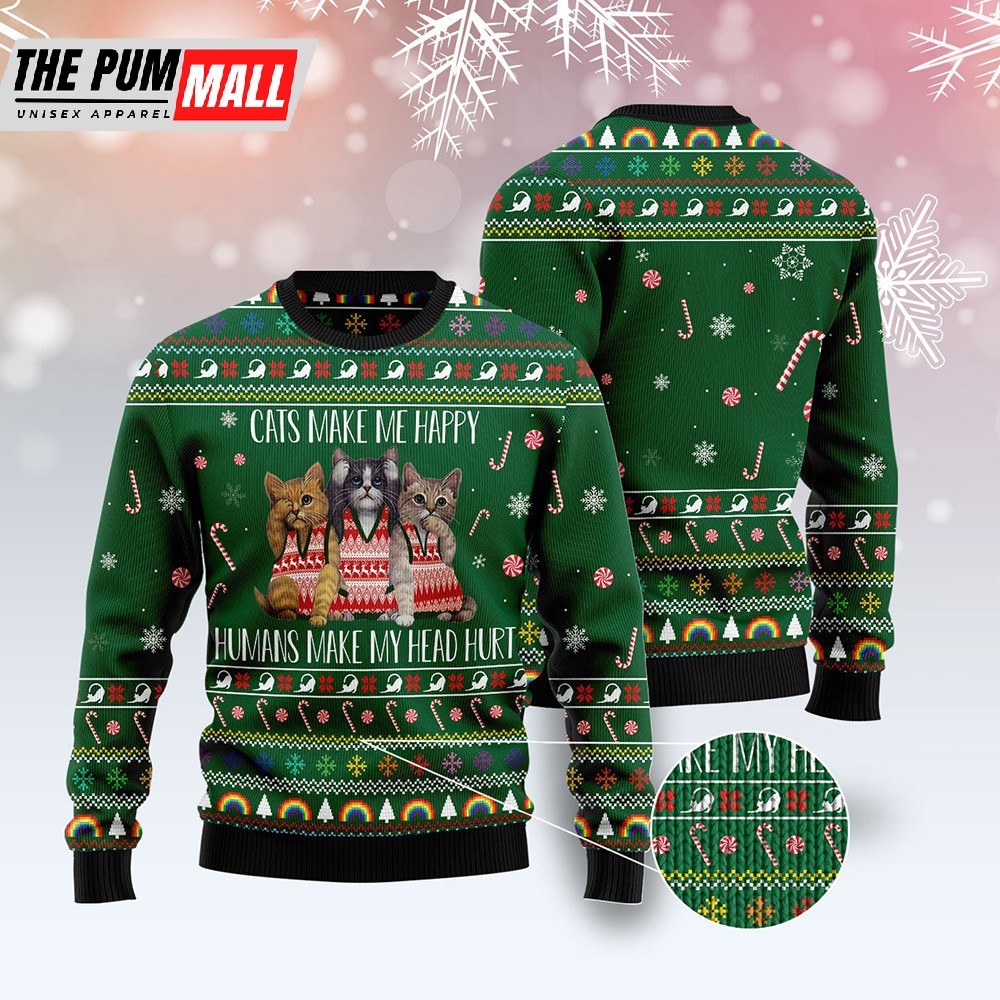 Cats Make Me Happy Ugly Christmas Sweater Christmas Sweater For Petlovers