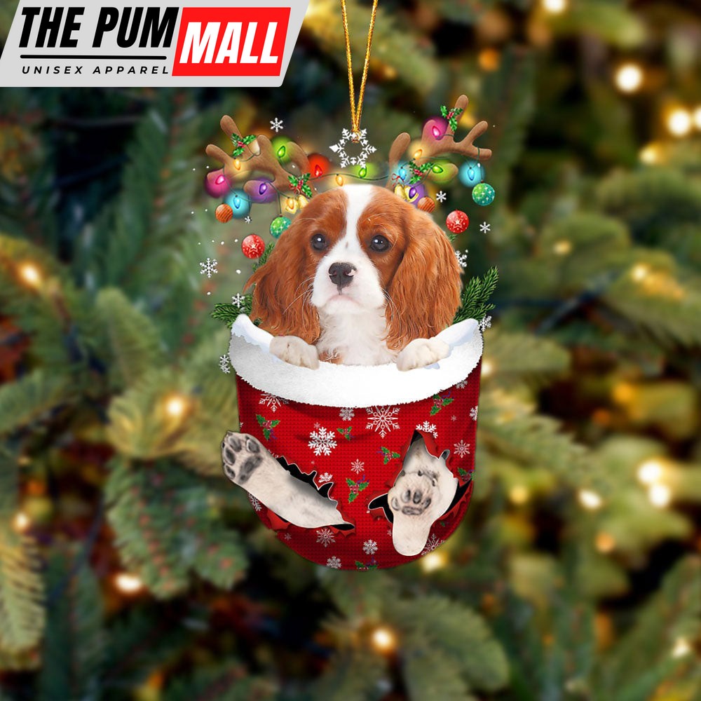 Cavalier King Charles Spaniel 1 In Snow Pocket Christmas Ornament – Two Sided Christmas Plastic Hanging Limited Edition