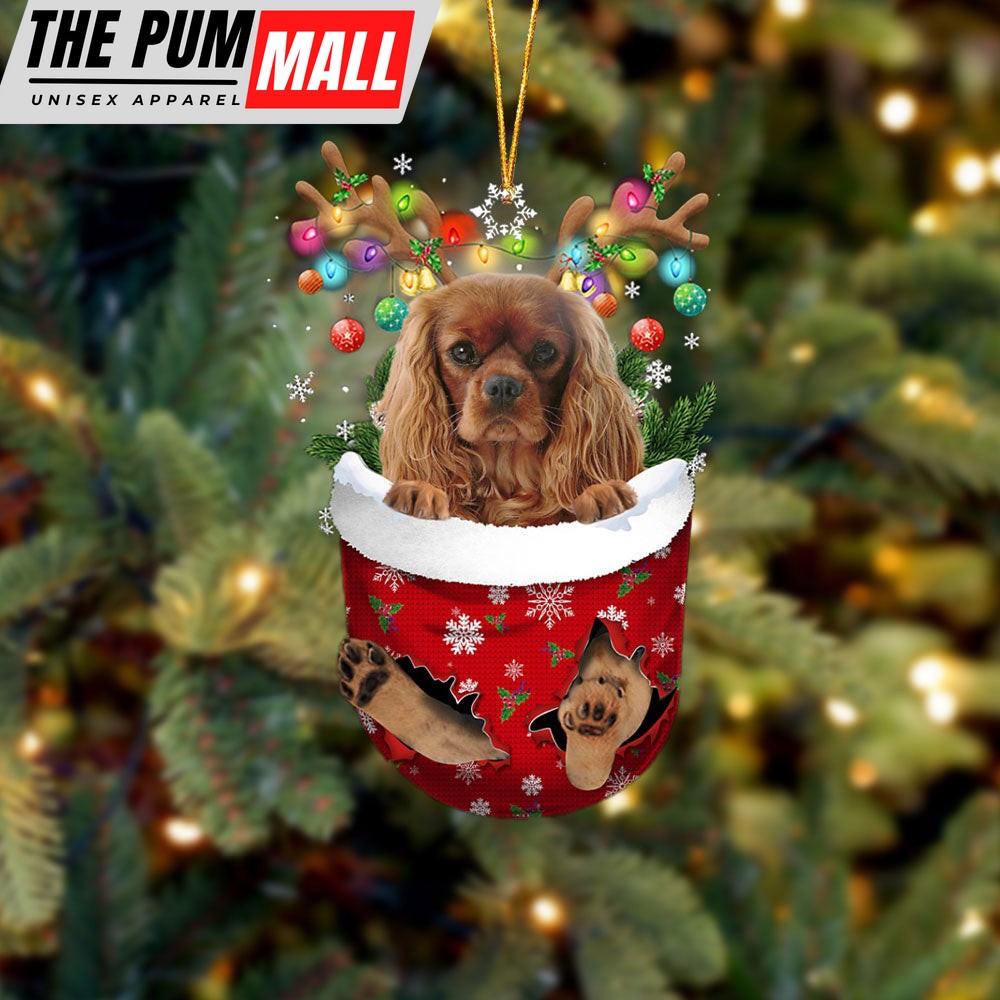 Cavalier King Charles Spaniel 4 In Snow Pocket Christmas Ornament – Two Sided Christmas Plastic Hanging Limited Edition