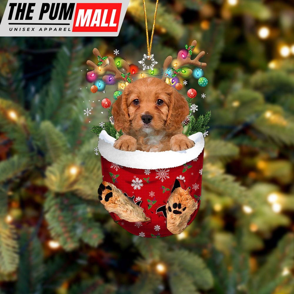 Cavapoo 2 In Snow Pocket Christmas Ornament – Two Sided Christmas Plastic Hanging Limited Edition