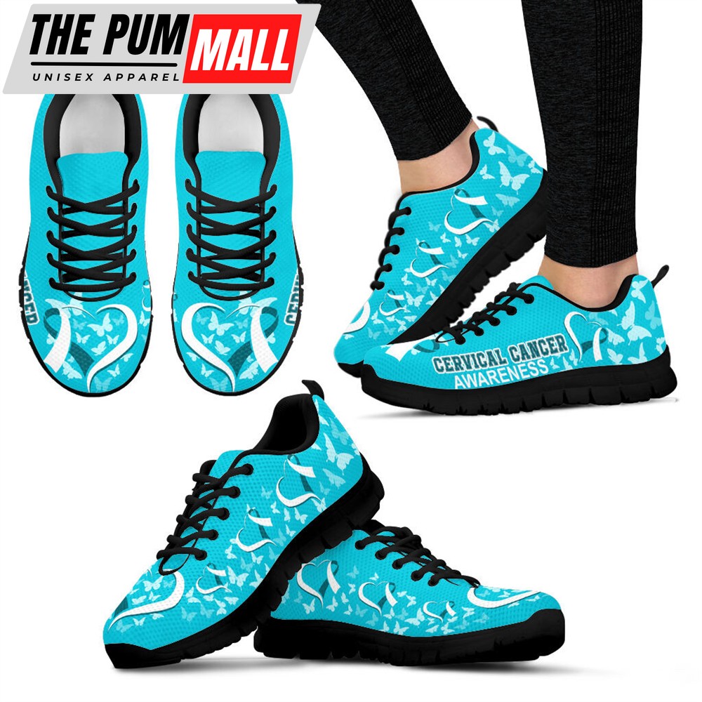 Cervical Cancer Awareness Shoes Shoes Heart Ribbon Sneaker Walking Shoes – Best Gift For Men And Women Malalan
