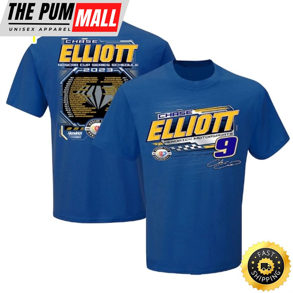 Chase Elliott Hendrick Motorsports Team Collection 2023 NASCAR Cup Series Schedule Royal T-shirt