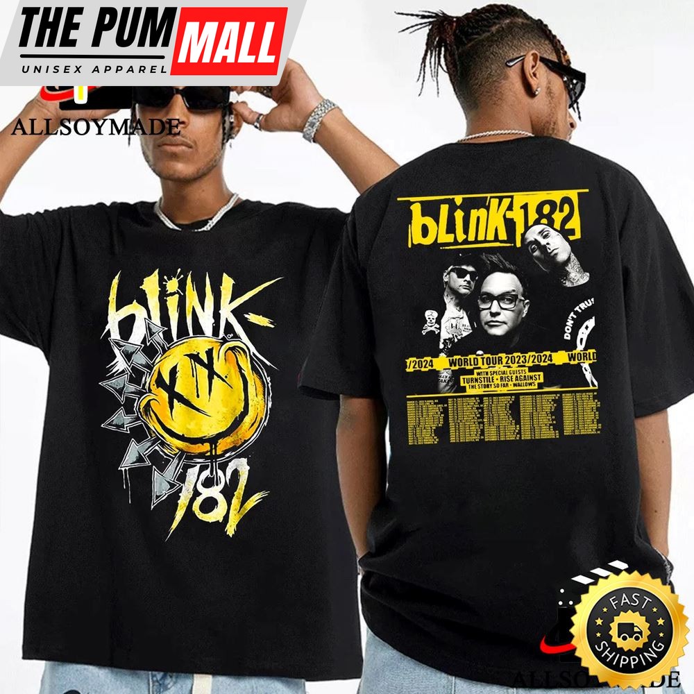 Cheap Logo Smiley 2023 World Tour Blink 182 T Shirt Vintage