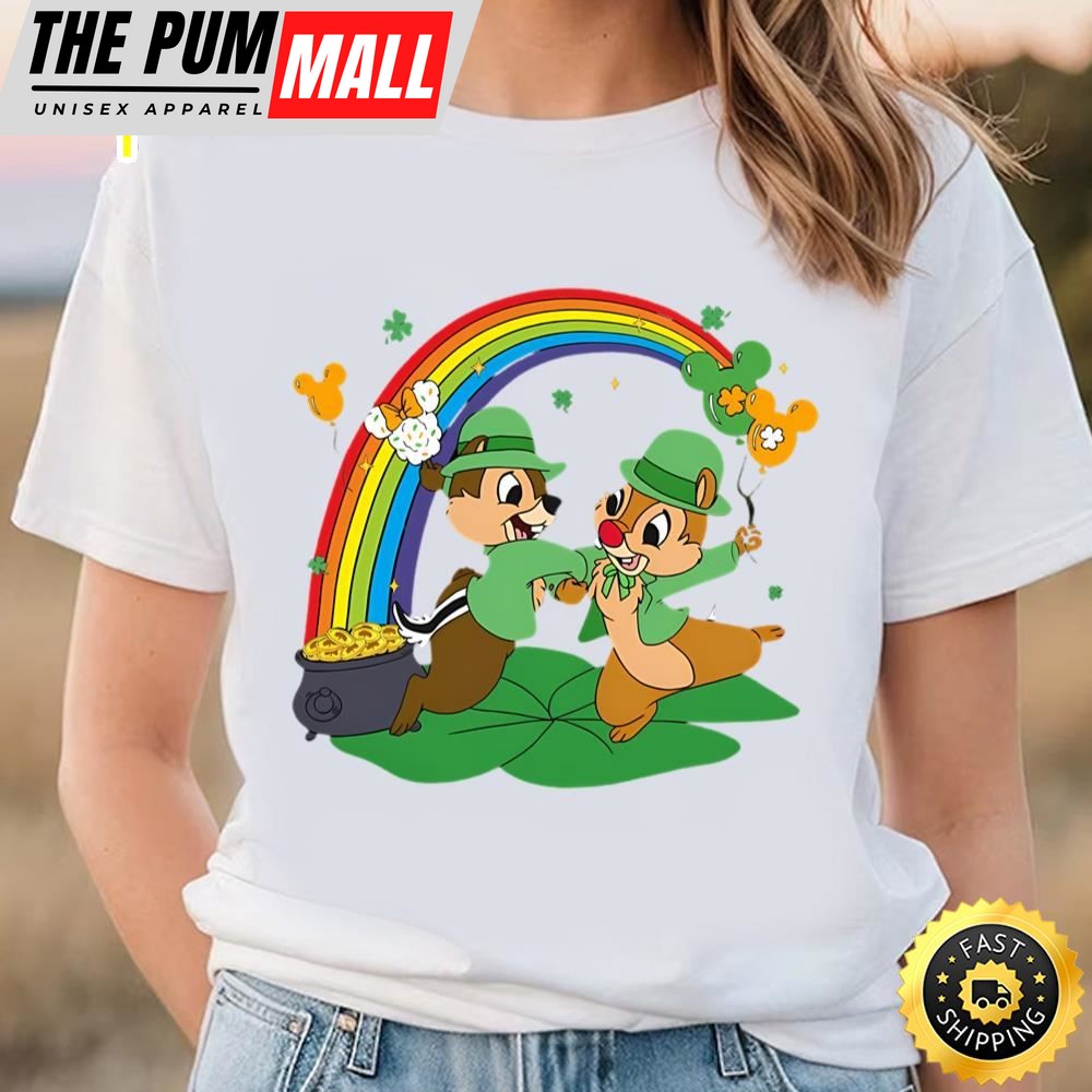 Cheap Rainbow Chip N Dale Disney St Patricks Day Shirt Shamrock Shirt