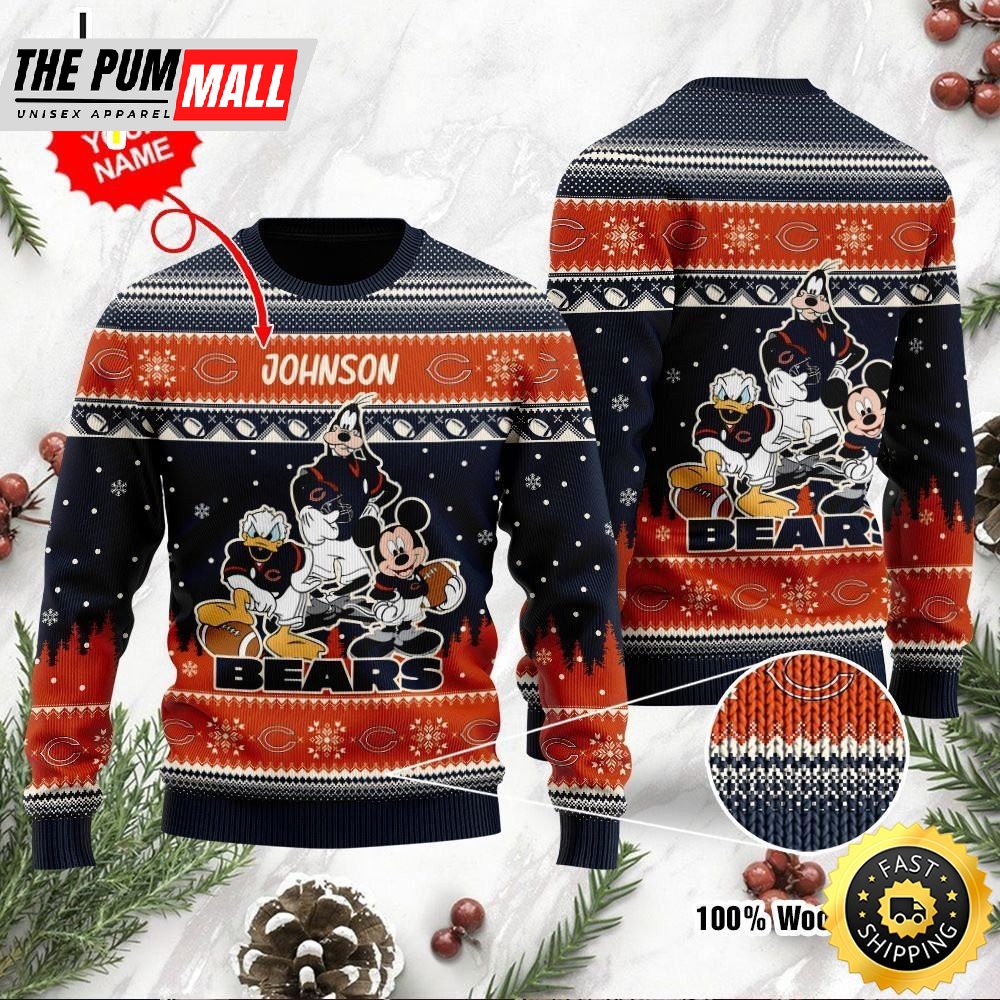 Chicago Bears Disney Donald Duck Mickey Mouse Goofy Personalized Ugly Christmas Sweater Perfect Holiday Gift