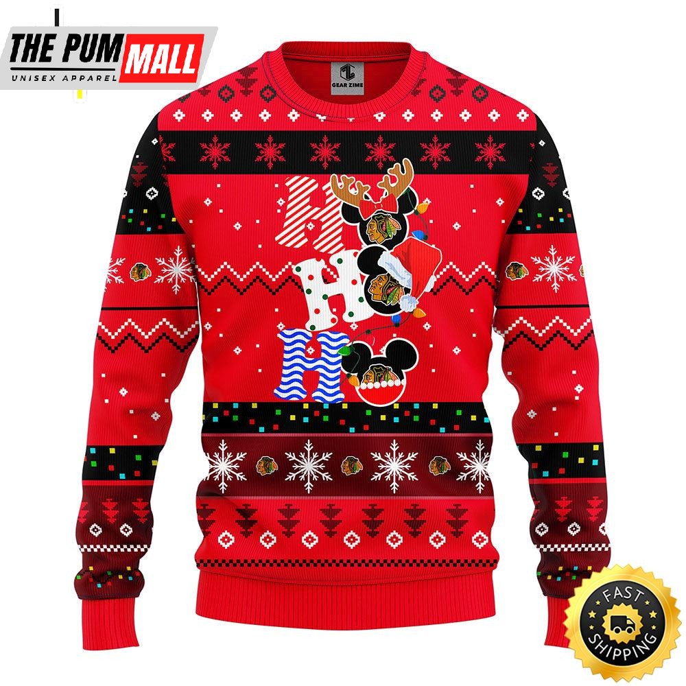 Chicago Blackhawks Hohoho Mickey Christmas Ugly Sweater