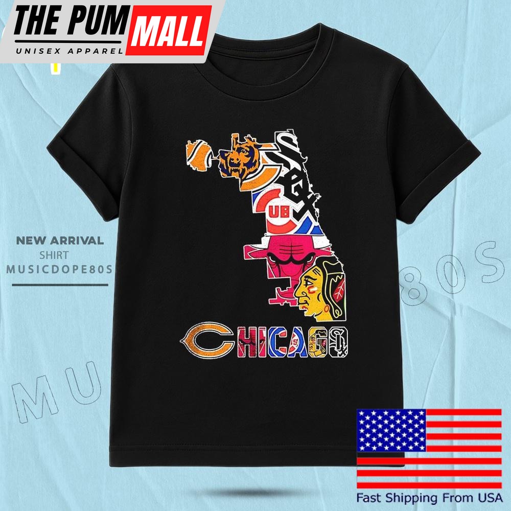 Chicago Sports Team Map Logo T Shirt