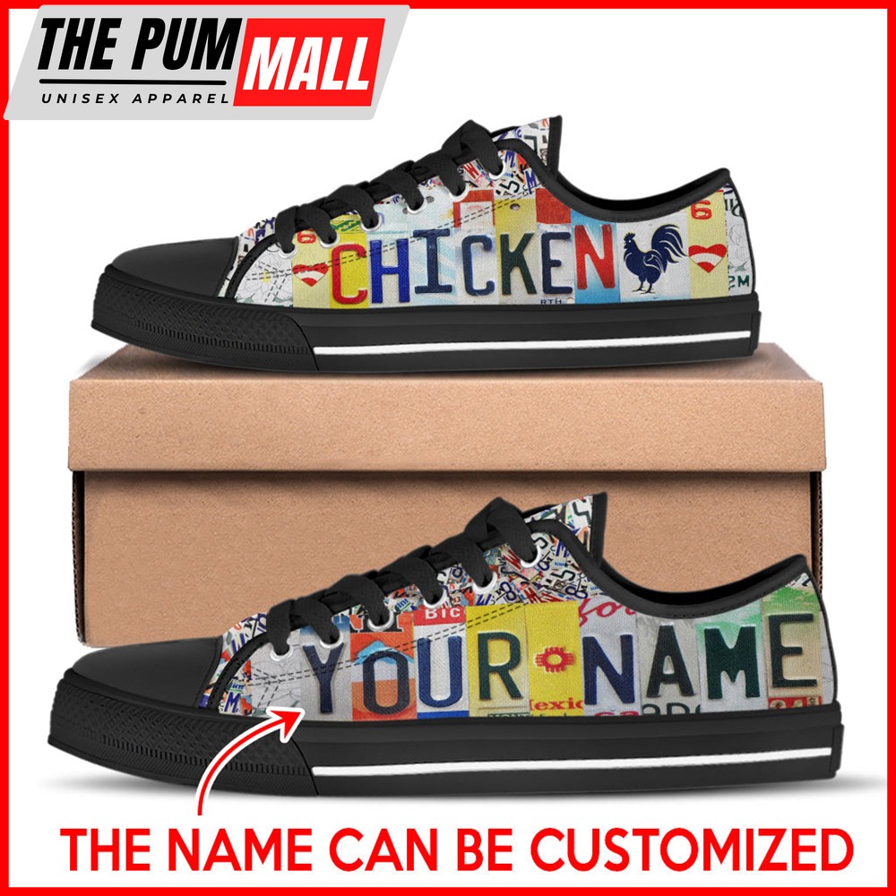 Chicken License Plates Low Top Shoes Canvas Shoes – Personalized Custom – Best Gift For Men And Women