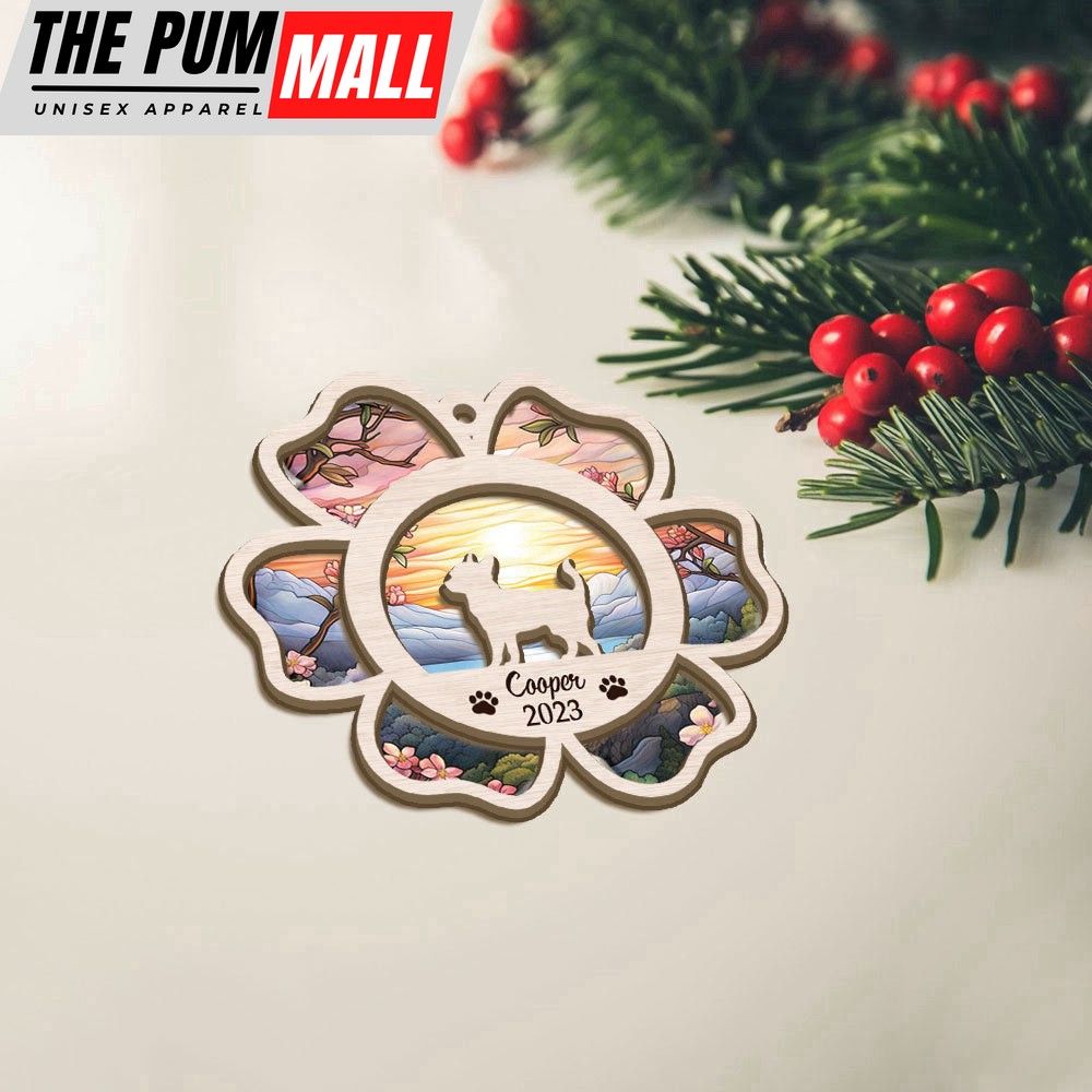 Chihuahua (Short Hair) Flower Suncatcher Ornament Dog Memorial Christmas Ornament Sunset Background Ornament Limited Edition