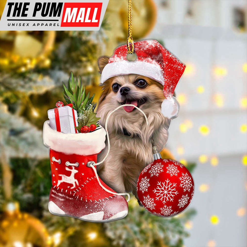 Chihuahua With Red Christmas Boot Ornament Cute Dog Gift For Chihuahua Lover Limited Edition