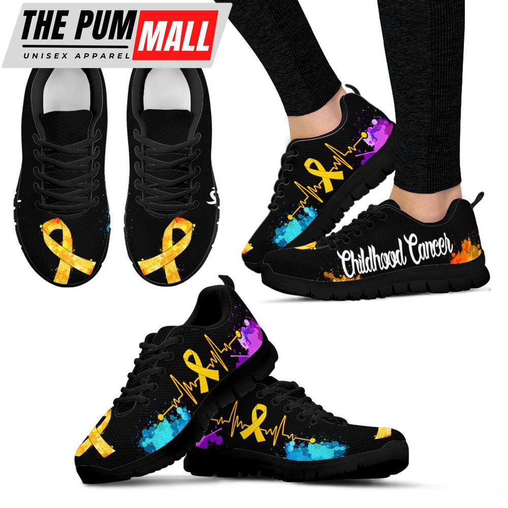 Childhood Cancer Shoes Art Heartbeat Sneaker Walking Shoes – Best Gift For Men And Women