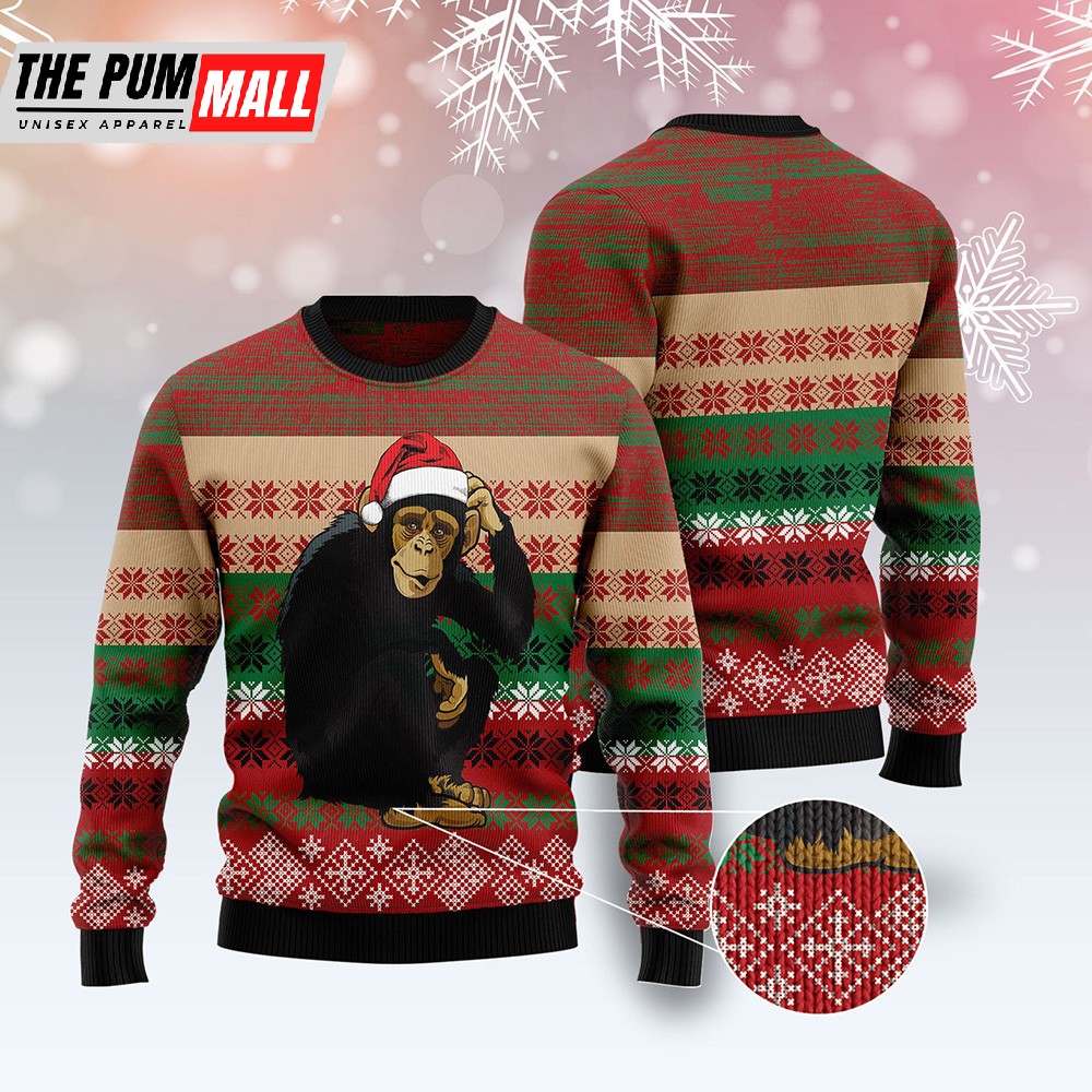 Chimpanzee Christmas Ugly Christmas Sweater Christmas Crewneck Sweater