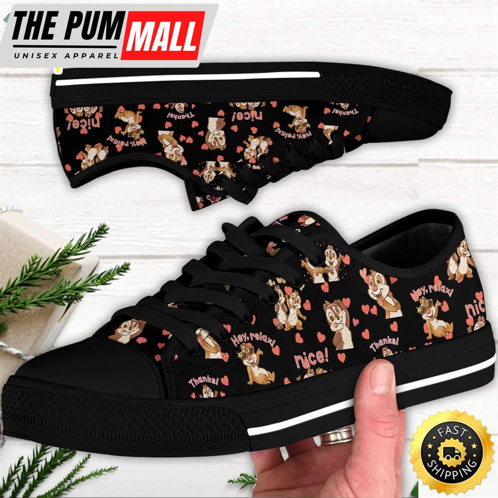 Chip N Dale Friendship Brown White Disney Cartoon Sneakers Low Top