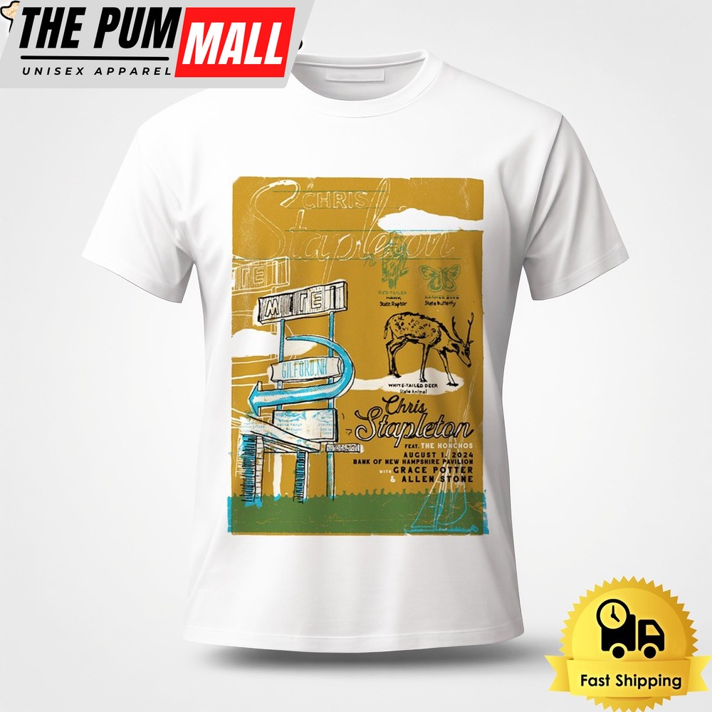 Chris Stapleton August 2024 Bank Of New Hampshire Pavilion Gilford NH Unisex T-Shirt