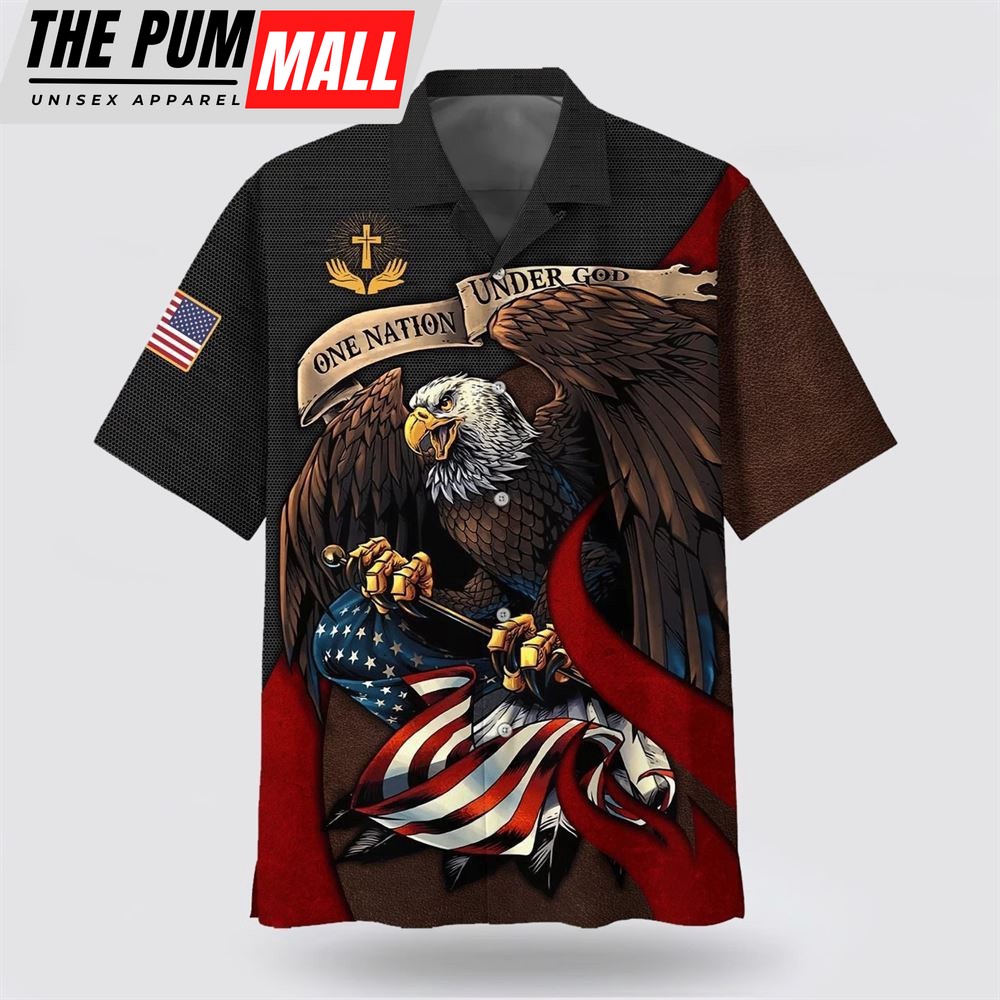Christian Hawaiian Shirt, American Bald Eagle Flag Usa One Nation Under God Hawaiian Shirt, Religion Hawaiian Shirt