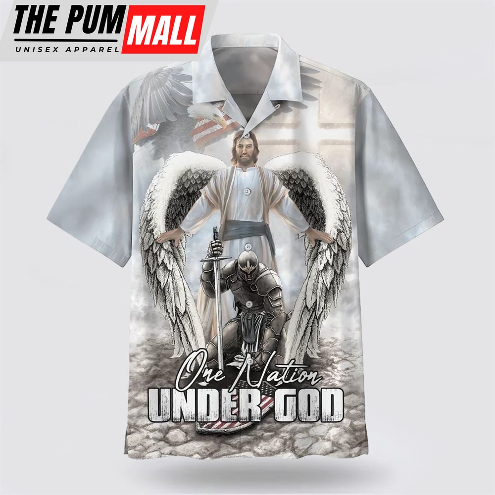 Christian Hawaiian Shirt, American Warrior Knee Before God One Nation Under God Hawaiian Shirt, Religion Hawaiian Shirt