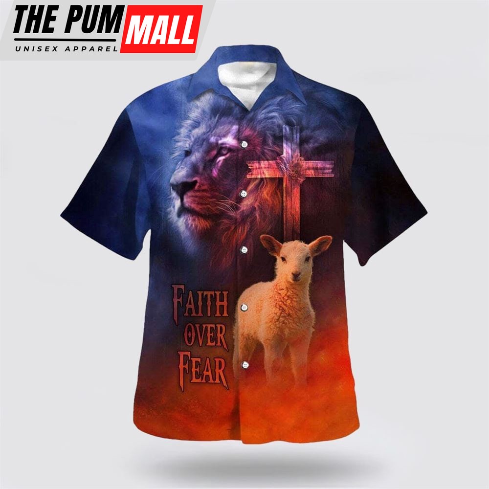 Christian Hawaiian Shirt, Bible Verse Faith Over Fear Sheep Hawaiian Shirt, Religion Hawaiian Shirt