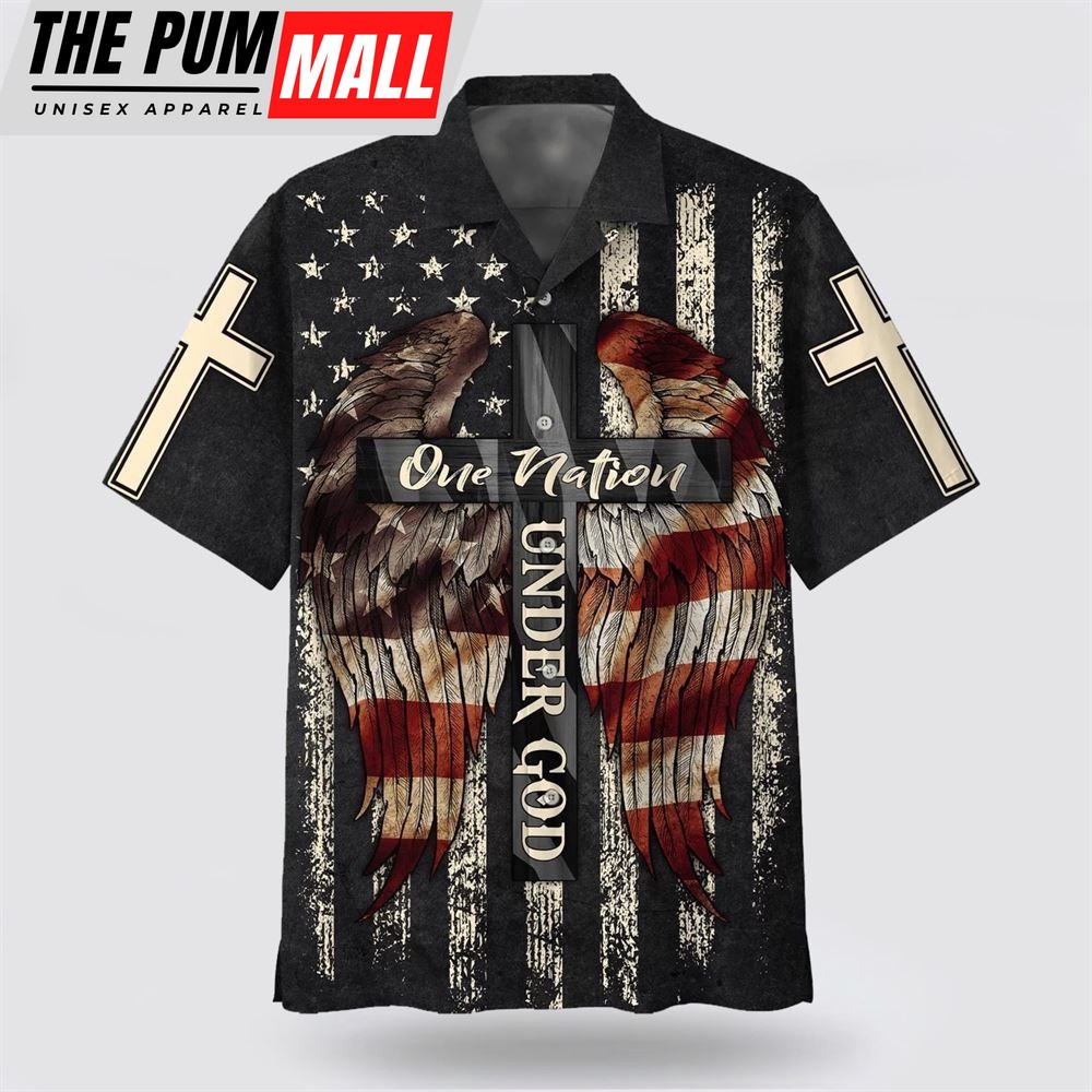 Christian Hawaiian Shirt, Christ Cross Wings One Nation Under God Hawaiian Shirt, Religion Hawaiian Shirt