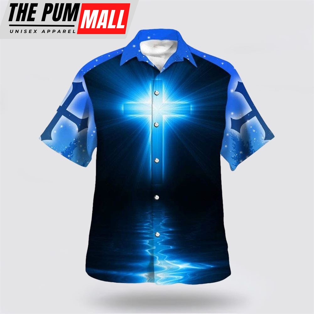 Christian Hawaiian Shirt, Christian Cross Blue Galaxy Christian Faith Religious Hawaiian Shirt, Religion Hawaiian Shirt