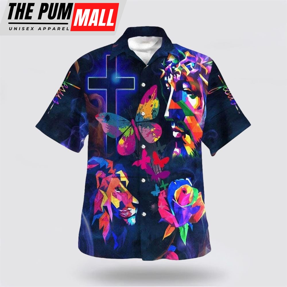 Christian Hawaiian Shirt, Colorful Jesus Lion Christian Hawaiian Shirt, Religion Hawaiian Shirt