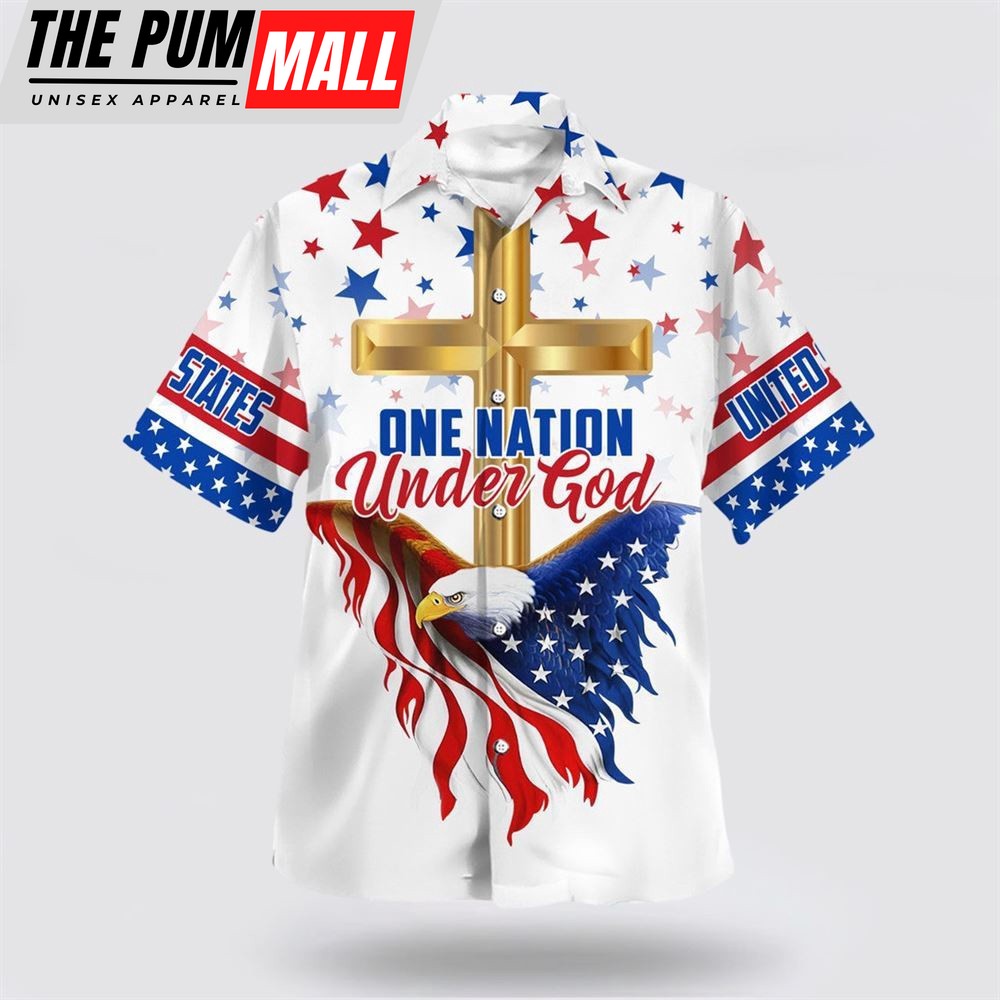 Christian Hawaiian Shirt, Cross Eagle One Nation Under God Hawaiian Shirt, Religion Hawaiian Shirt
