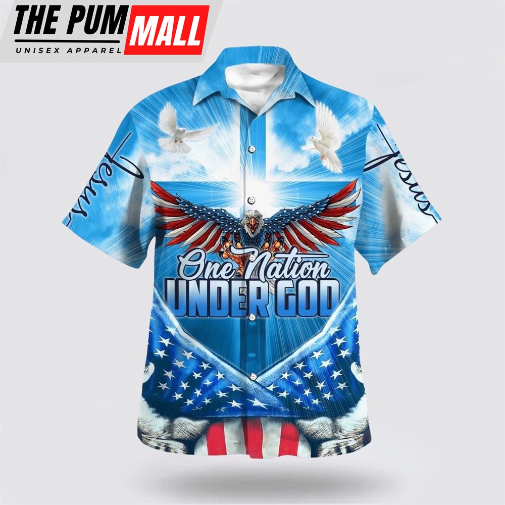 Christian Hawaiian Shirt, Eagle One Nation Under God American Hawaiian Shirt, Religion Hawaiian Shirt