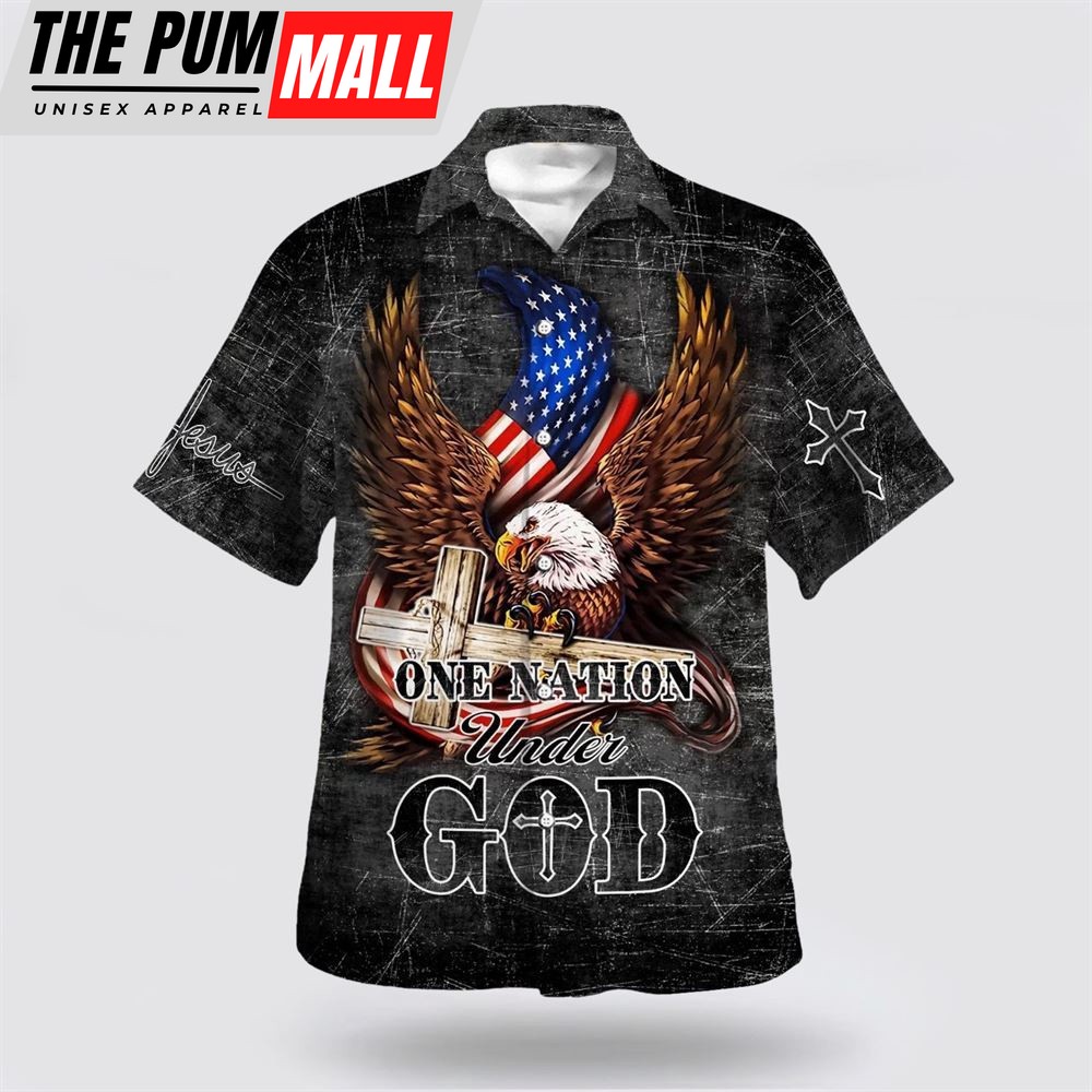 Christian Hawaiian Shirt, Eagle One Nation Under God Hawaiian Shirts, Religion Hawaiian Shirt