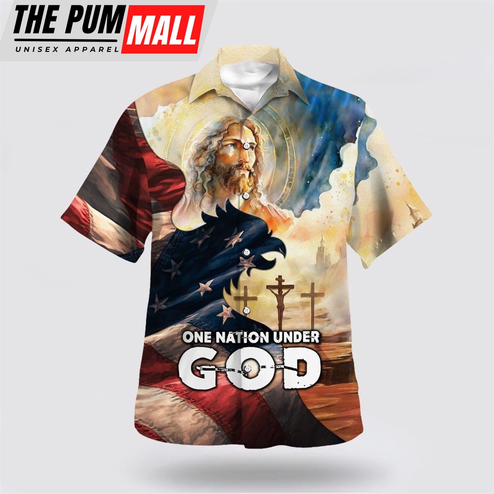 Christian Hawaiian Shirt, Face Of Jesus One Nation Under God Hawaiian Shirt, Religion Hawaiian Shirt