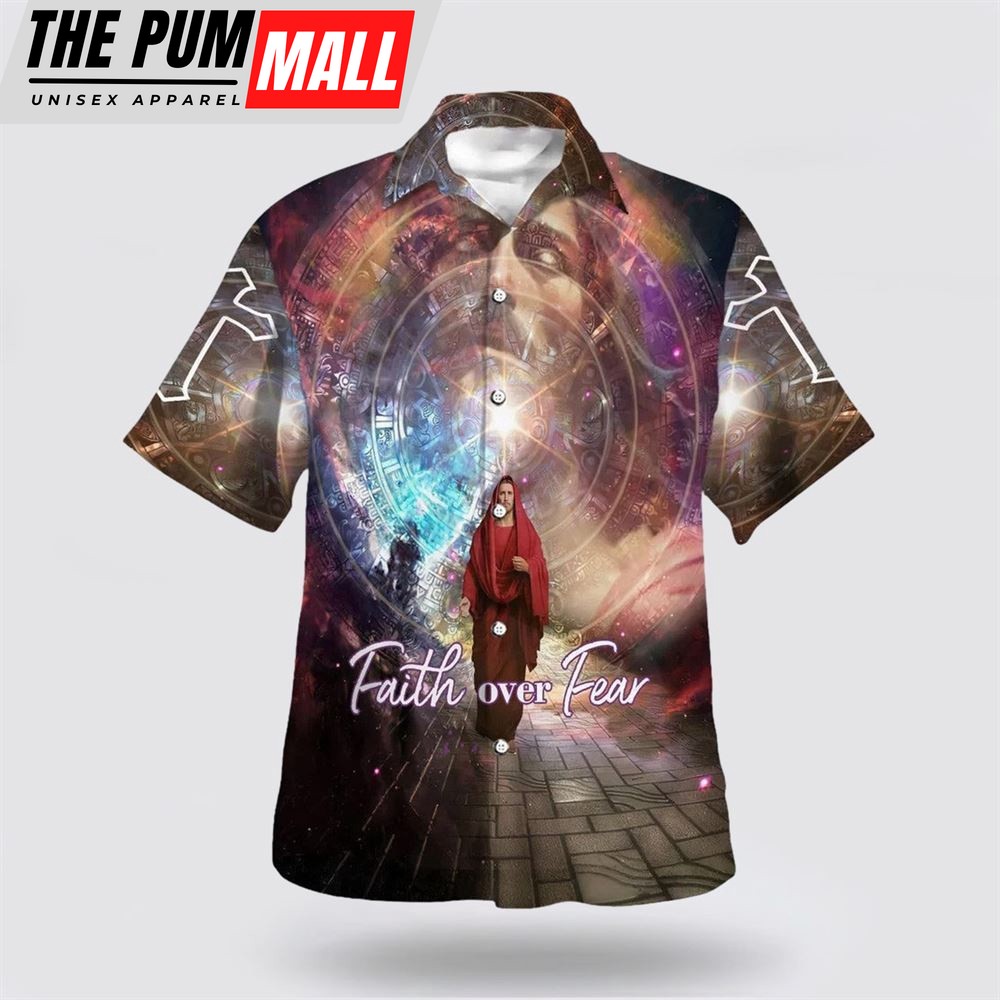 Christian Hawaiian Shirt, Faith Over Fear Hawaiian Shirt, Jesus Walking Away Hawaiian Shirt, Religion Hawaiian Shirt