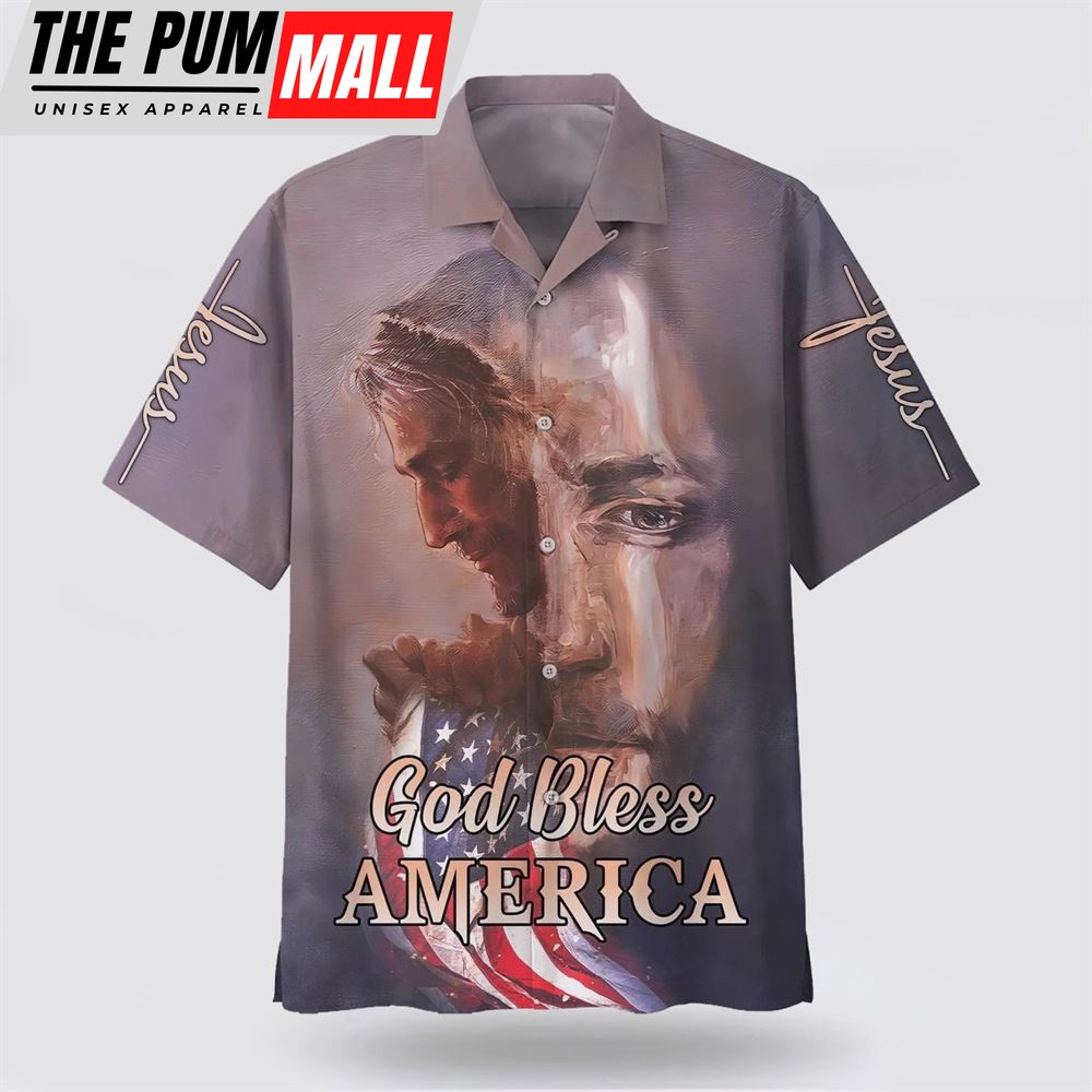 Christian Hawaiian Shirt, God Bless America Jesus Face Hawaiian Shirt, Religion Hawaiian Shirt
